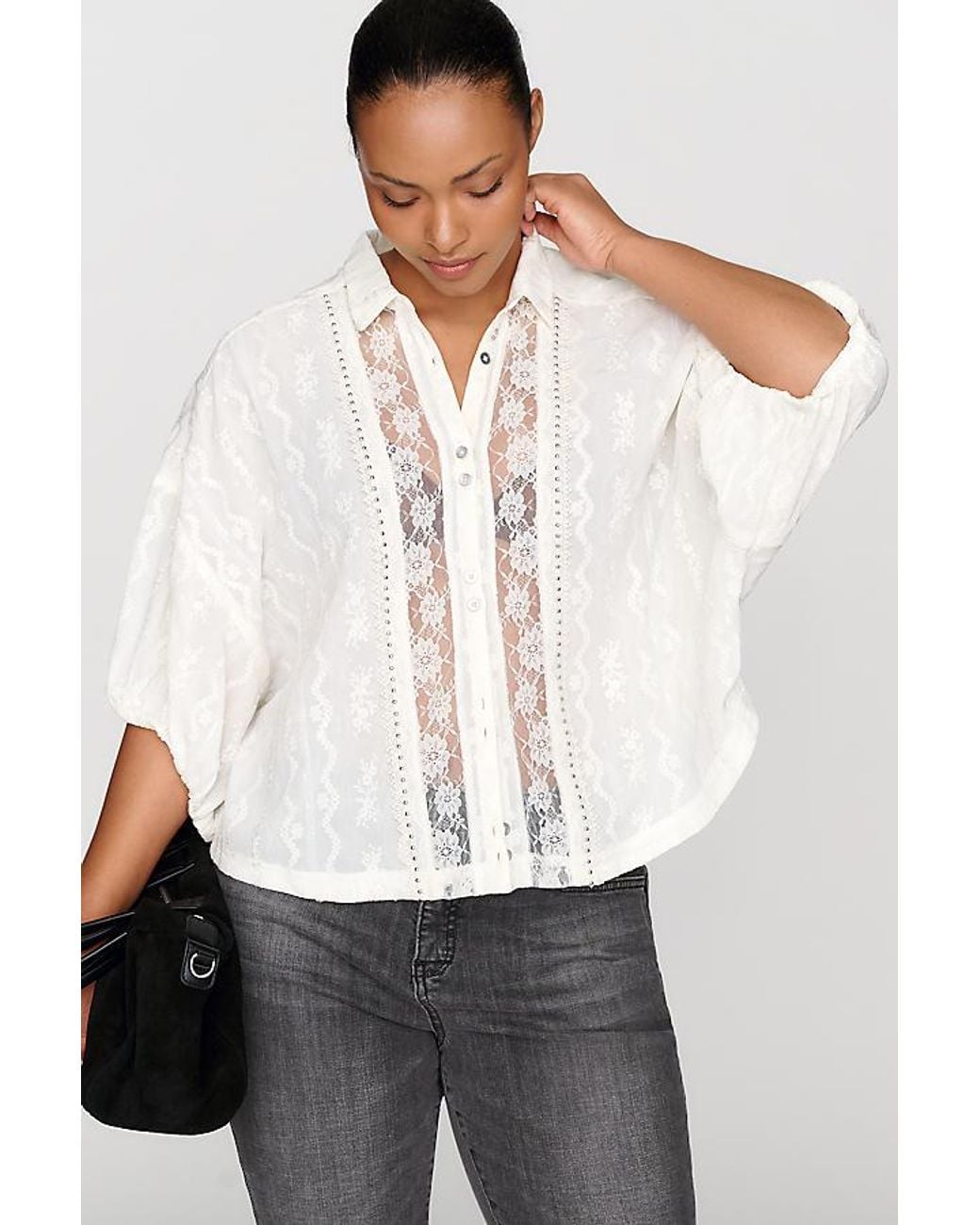 Pilcro White Quincy Lace Embroidered Blouse By