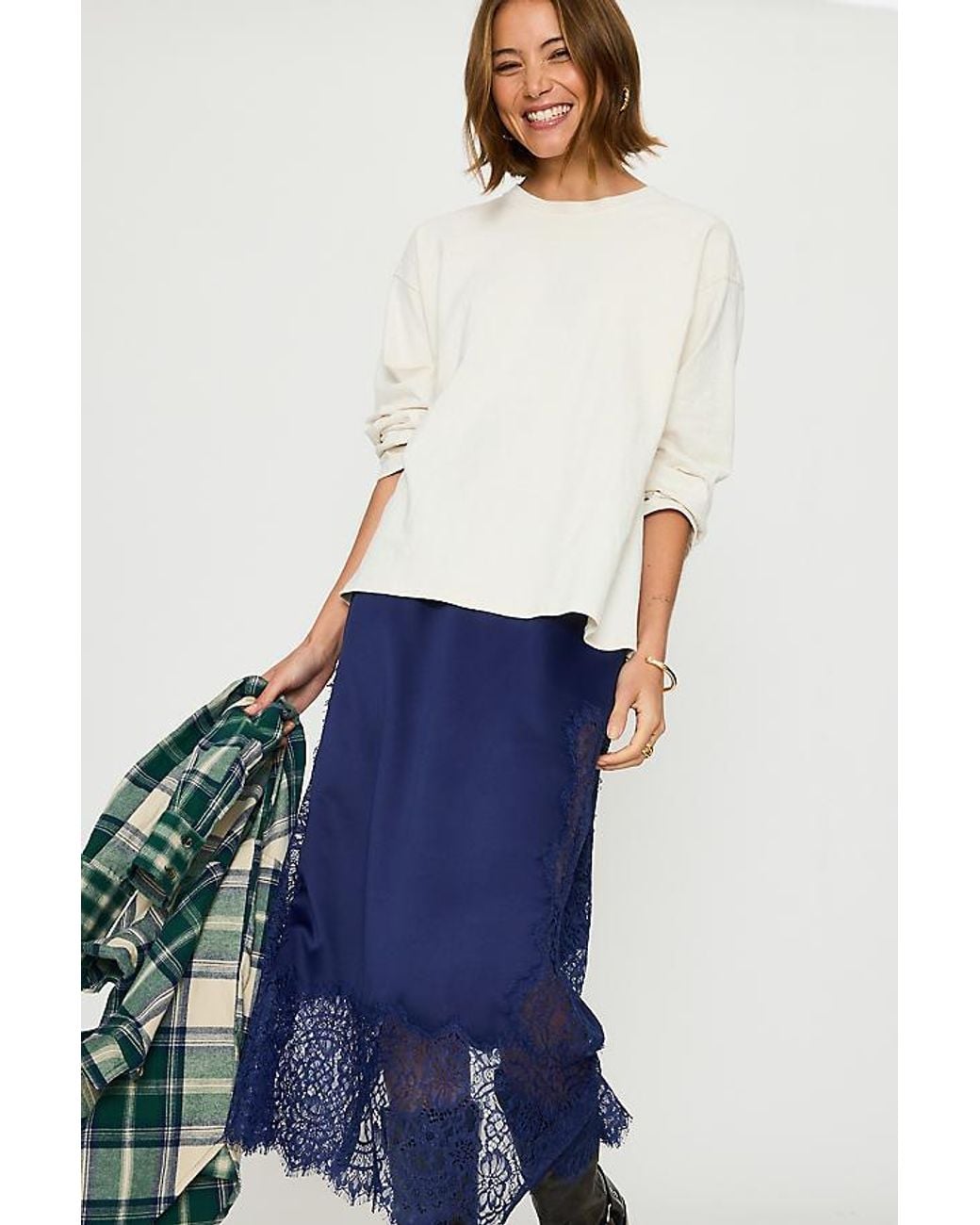 Bl-nk Blue Millie Lace-Trim Midi Skirt