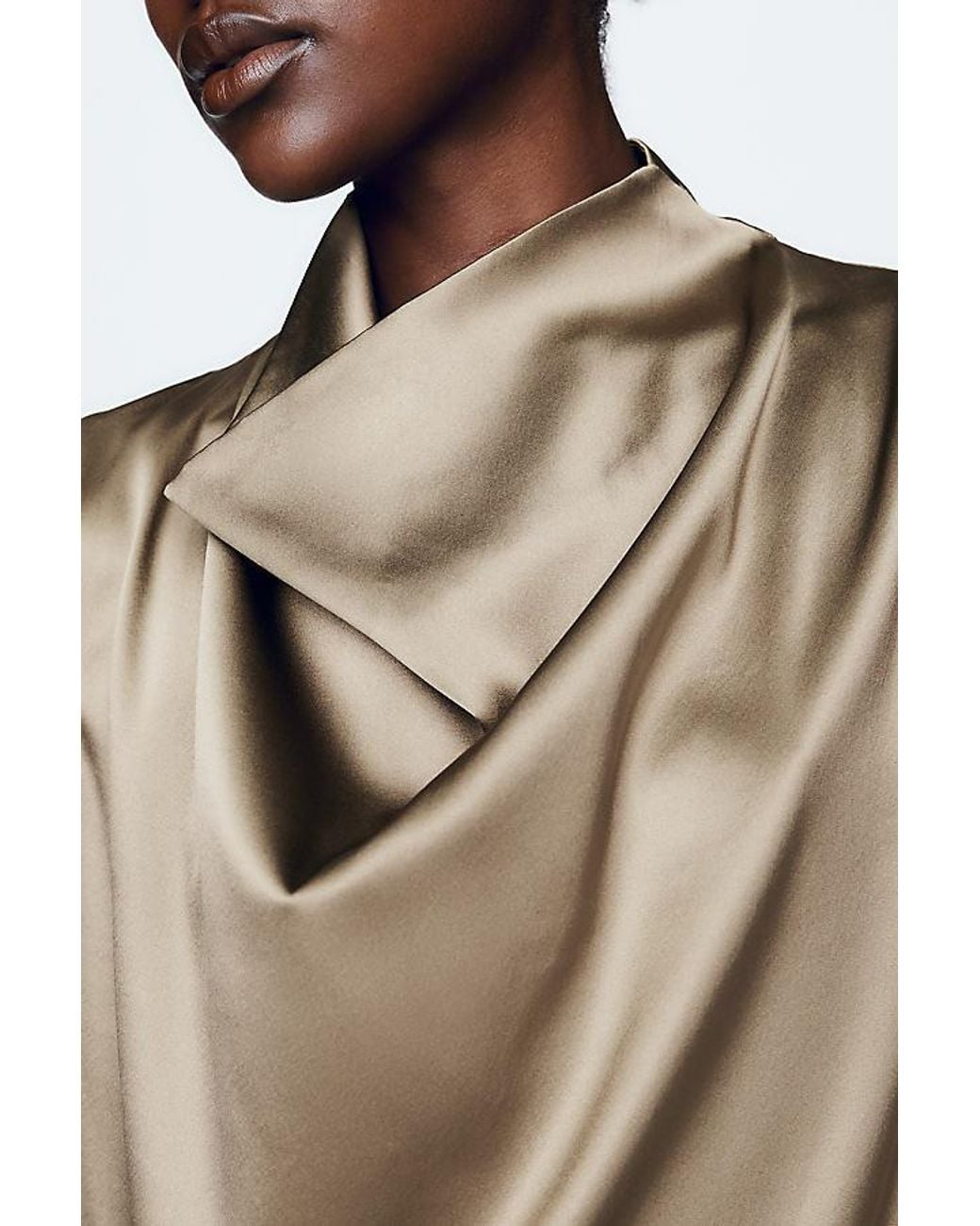 By Anthropologie Green Stretch Silk Cowl-Neck Top