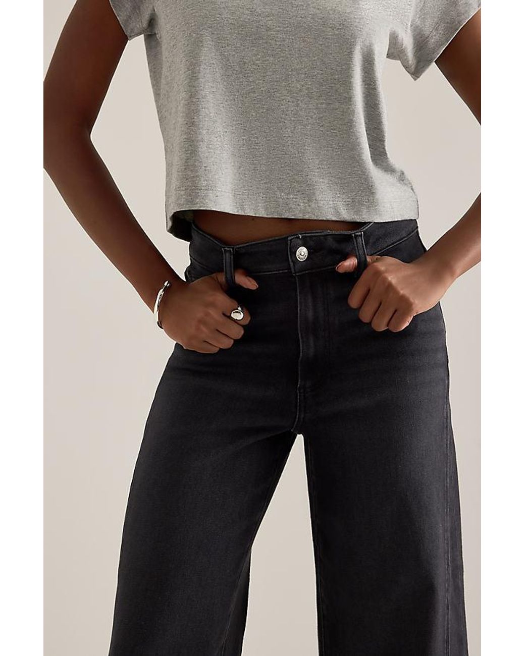 PAIGE Black Anessa Twisted Panel Crop Wide-Leg Jeans