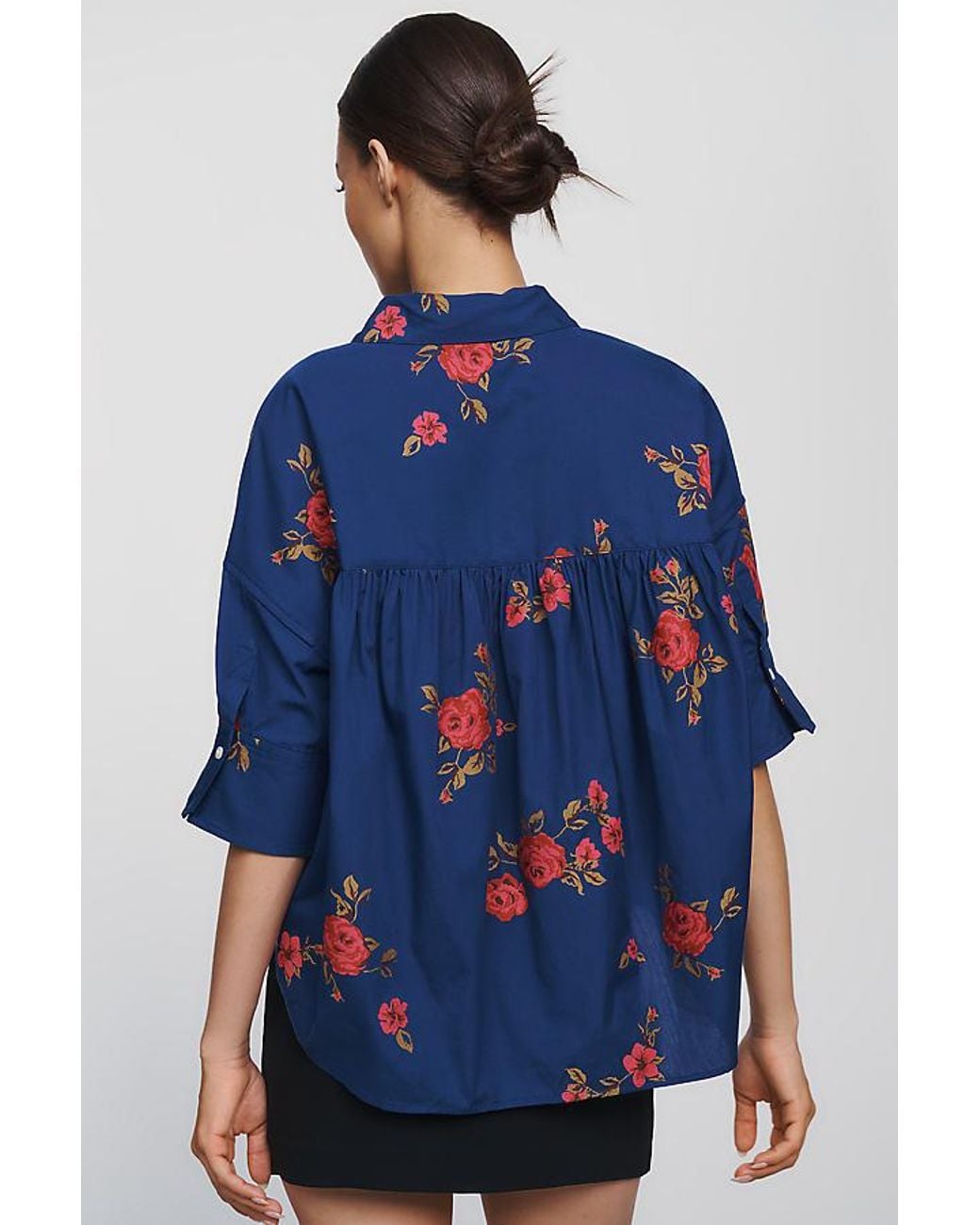Maeve Blue The Mabel 100% Cotton Printed Buttondown Shirt By