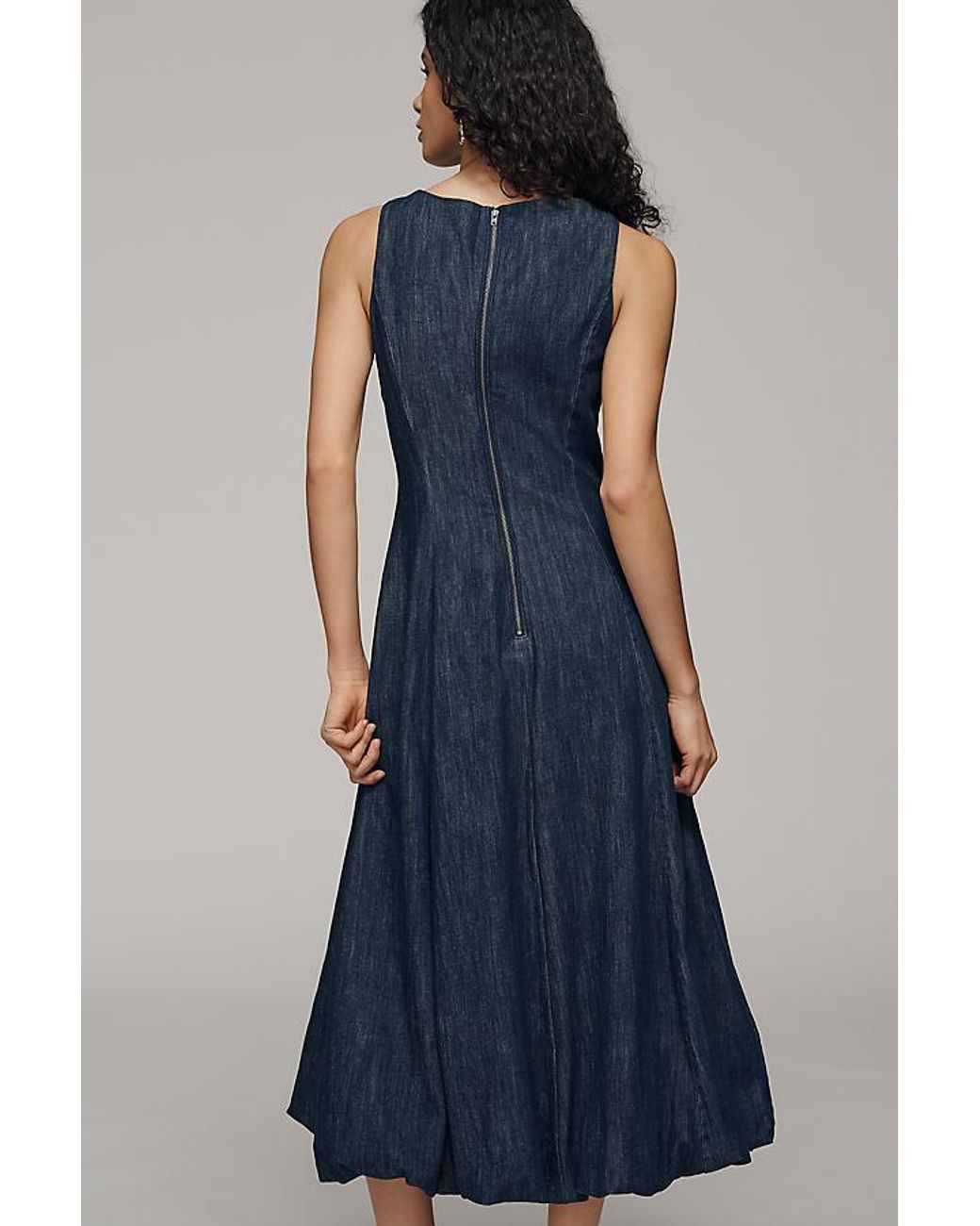 By Anthropologie Blue Boat-Neck Denim Midi Dress