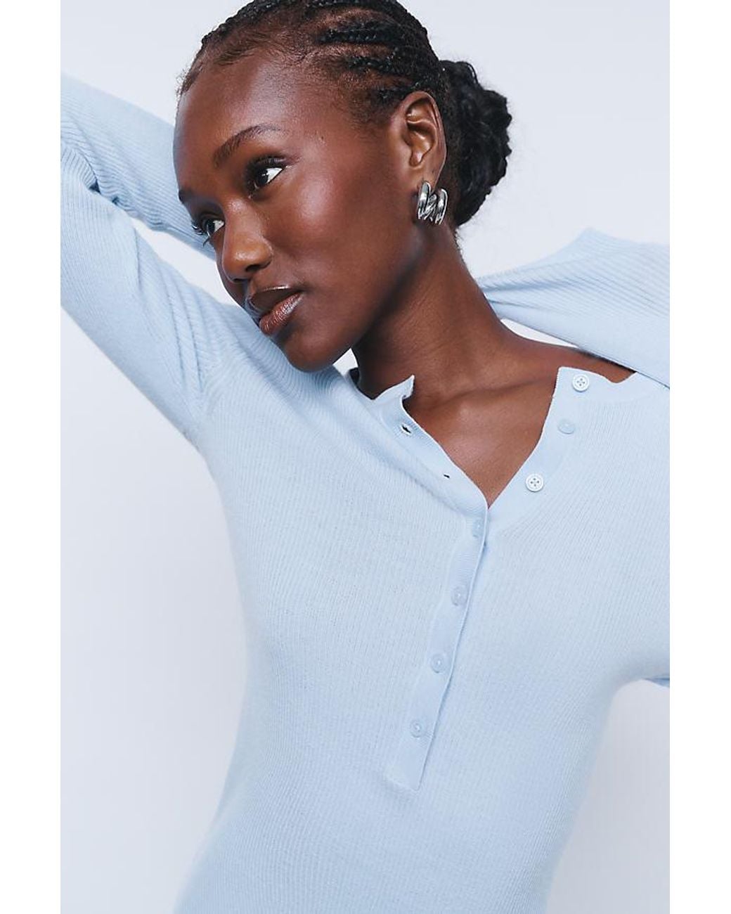 By Anthropologie White 100% Cashmere Henley Top