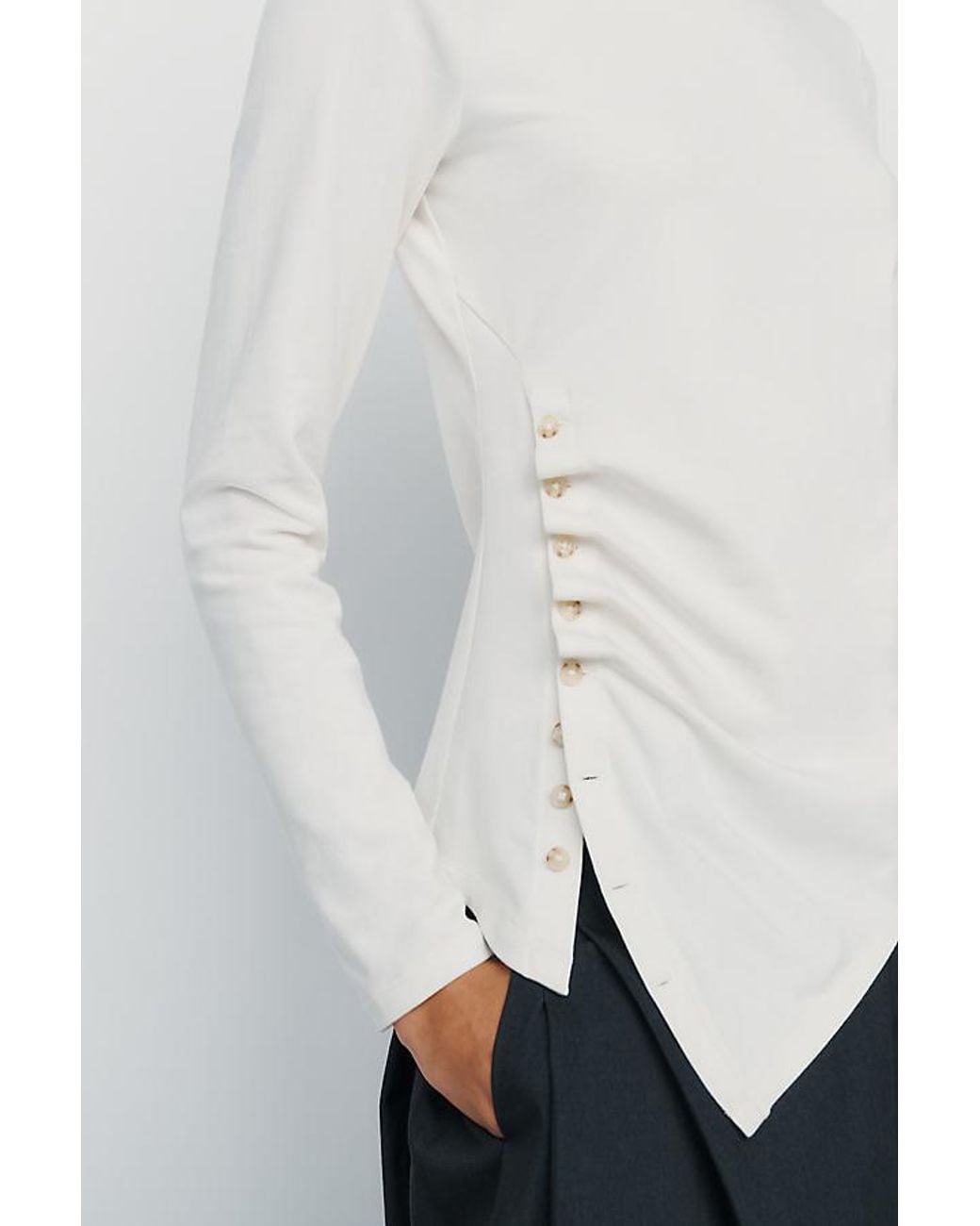 Maeve White Cotton-Modal Blend Asymmetrical Top