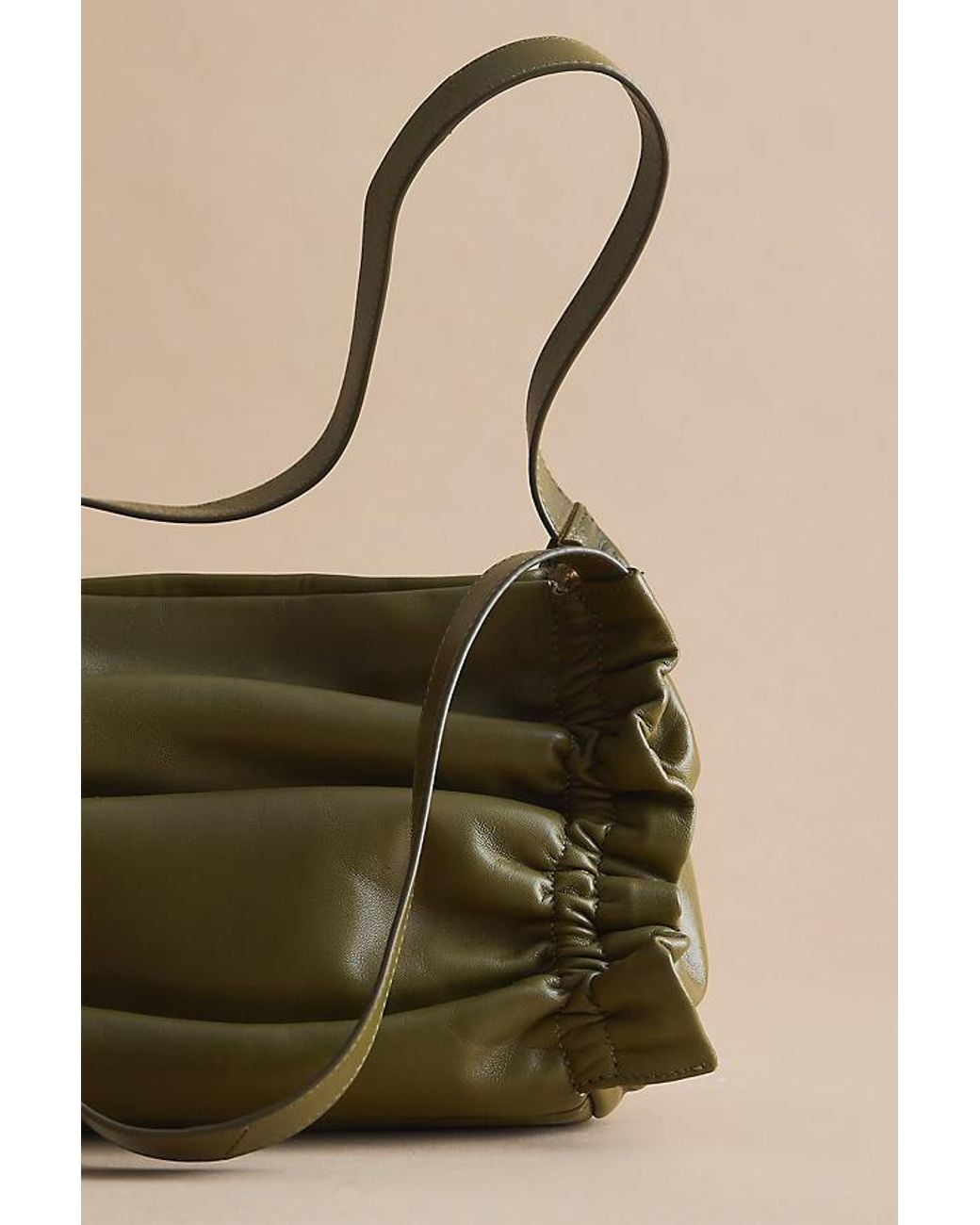 By Anthropologie Green Ruched Leather Shoulder Bag