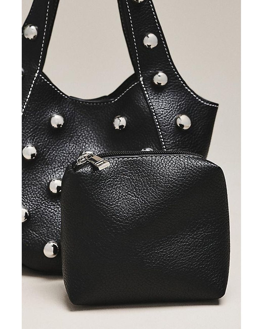 Anthropologie Black By Sonia Studded Mini Slouchy Tote Bag
