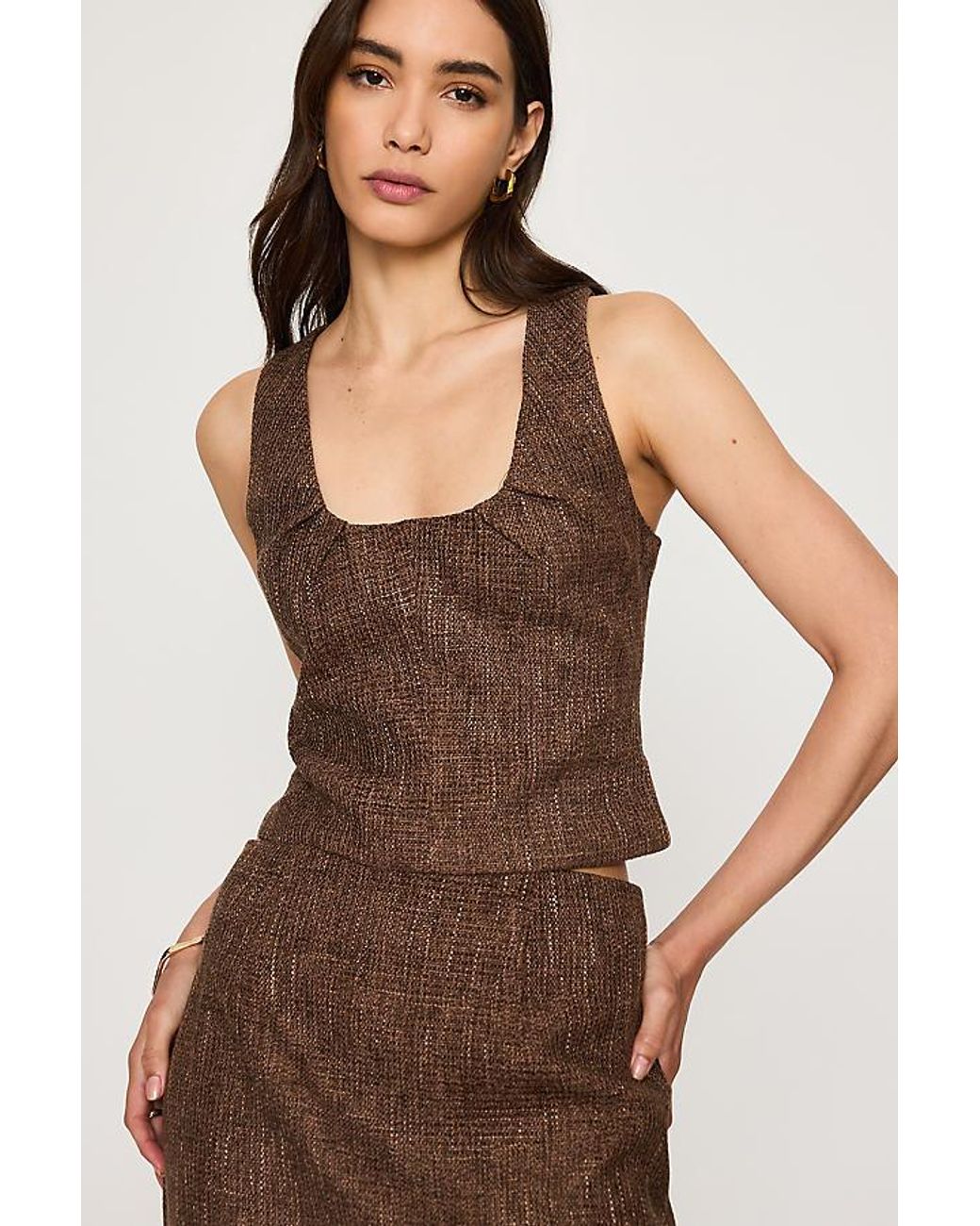 Odd Muse Brown Tweed Sleeveless Top