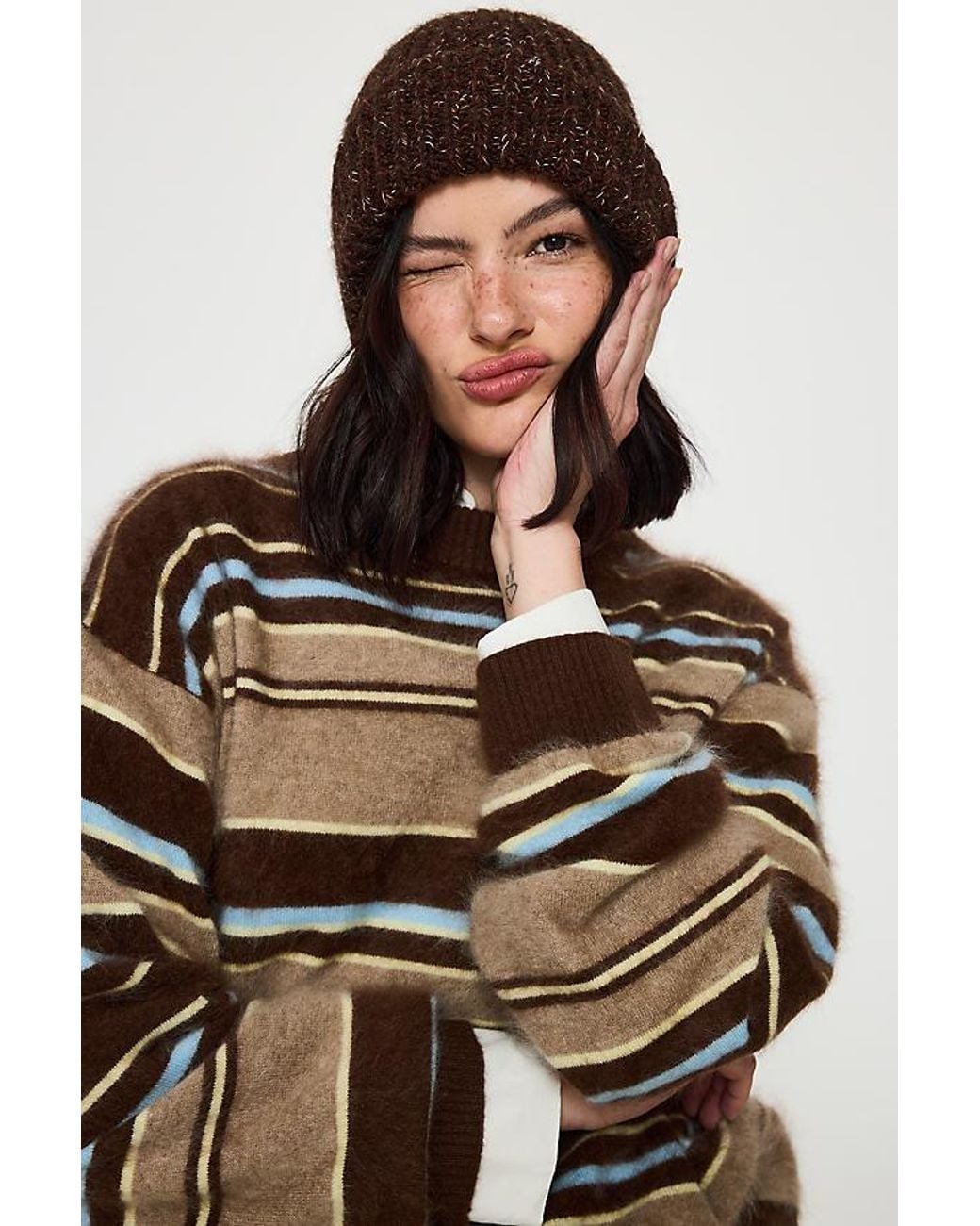 By Anthropologie Brown Chunky Knit Beanie