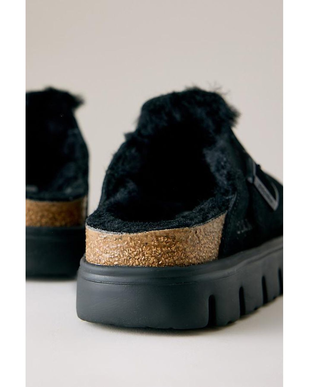 Birkenstock Black Boston Papillio Chunky Shearling Clogs