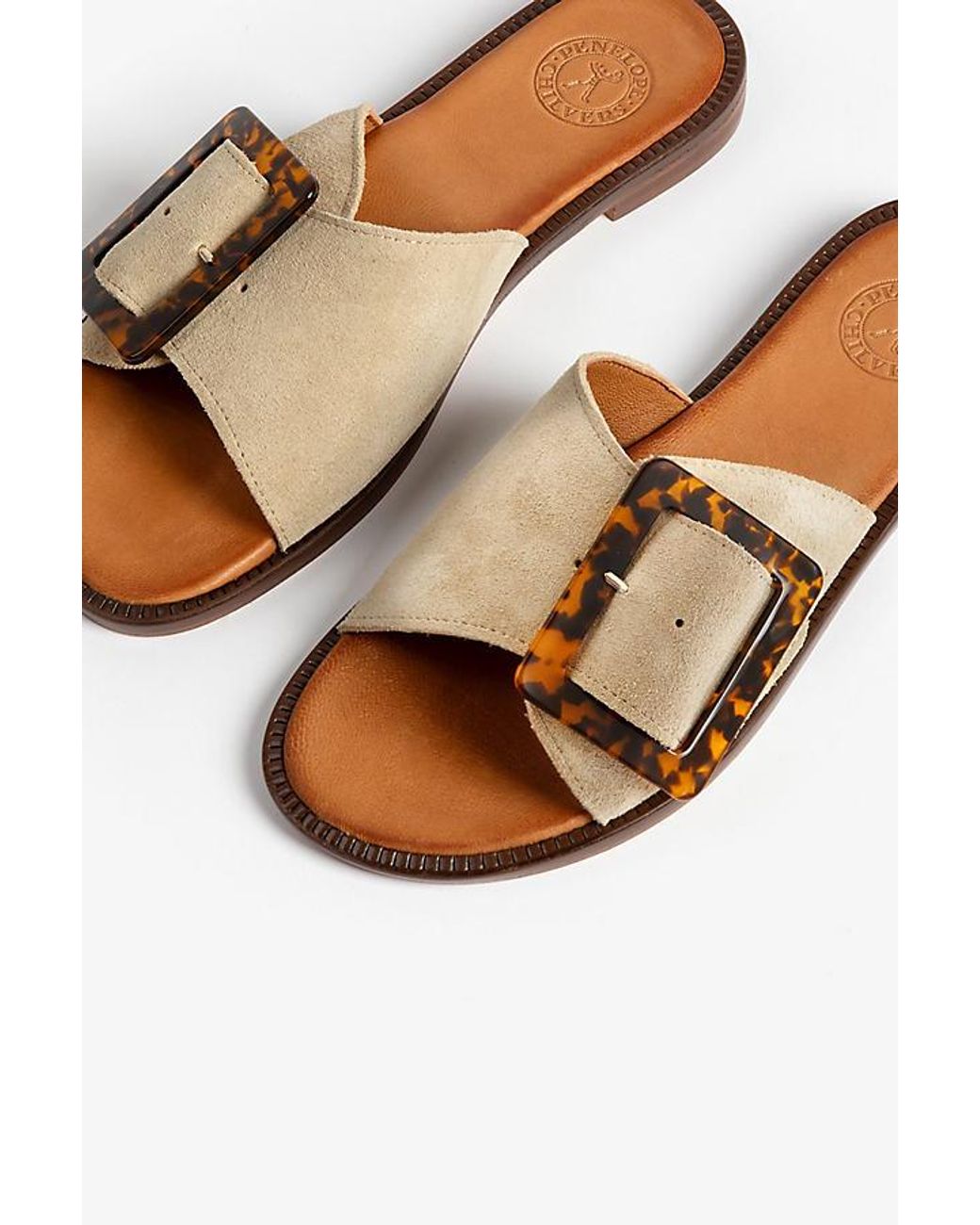 Penelope Chilvers Natural Biarritz Buckle Slide Sandals