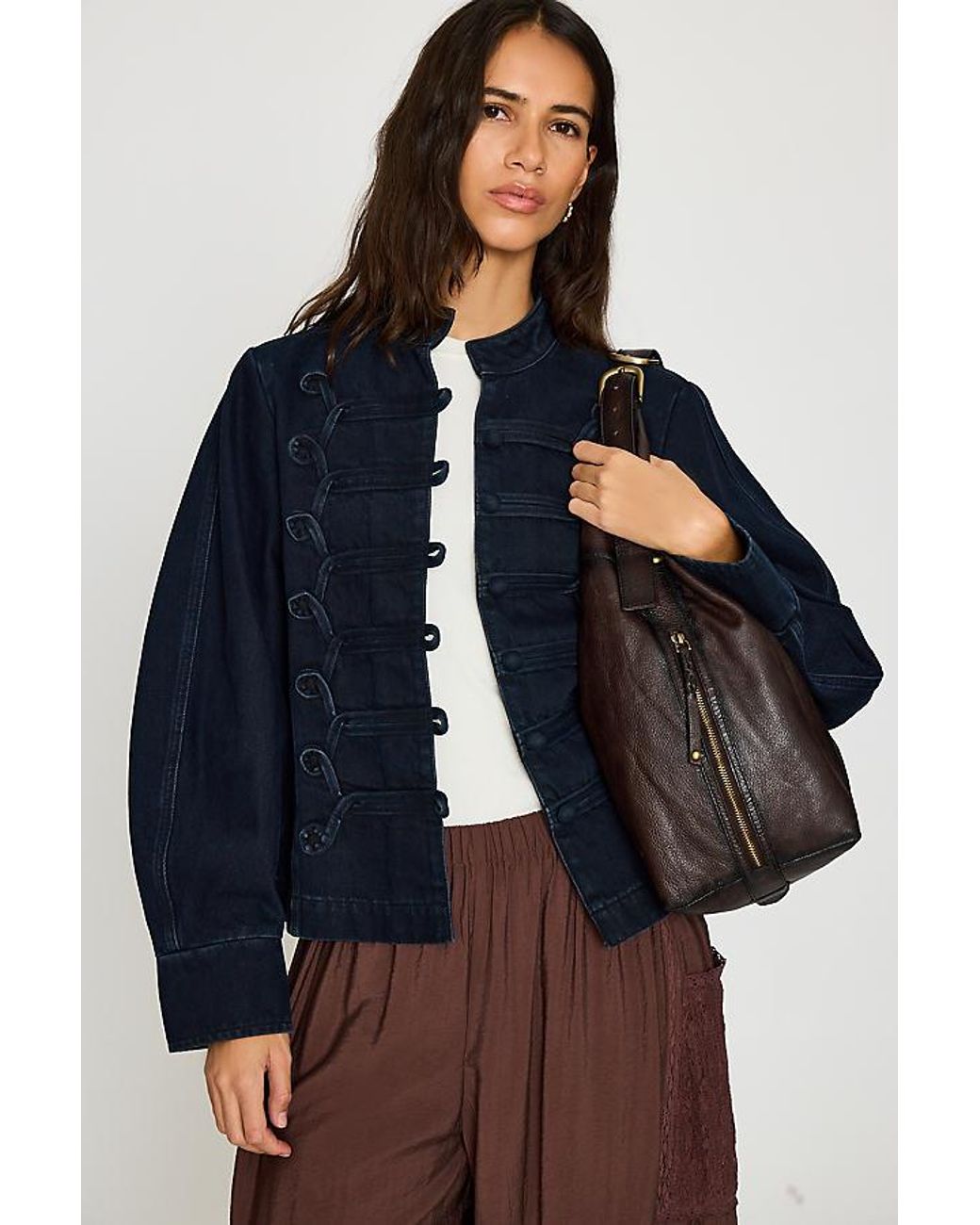 By Anthropologie Blue Denim Military Jacket