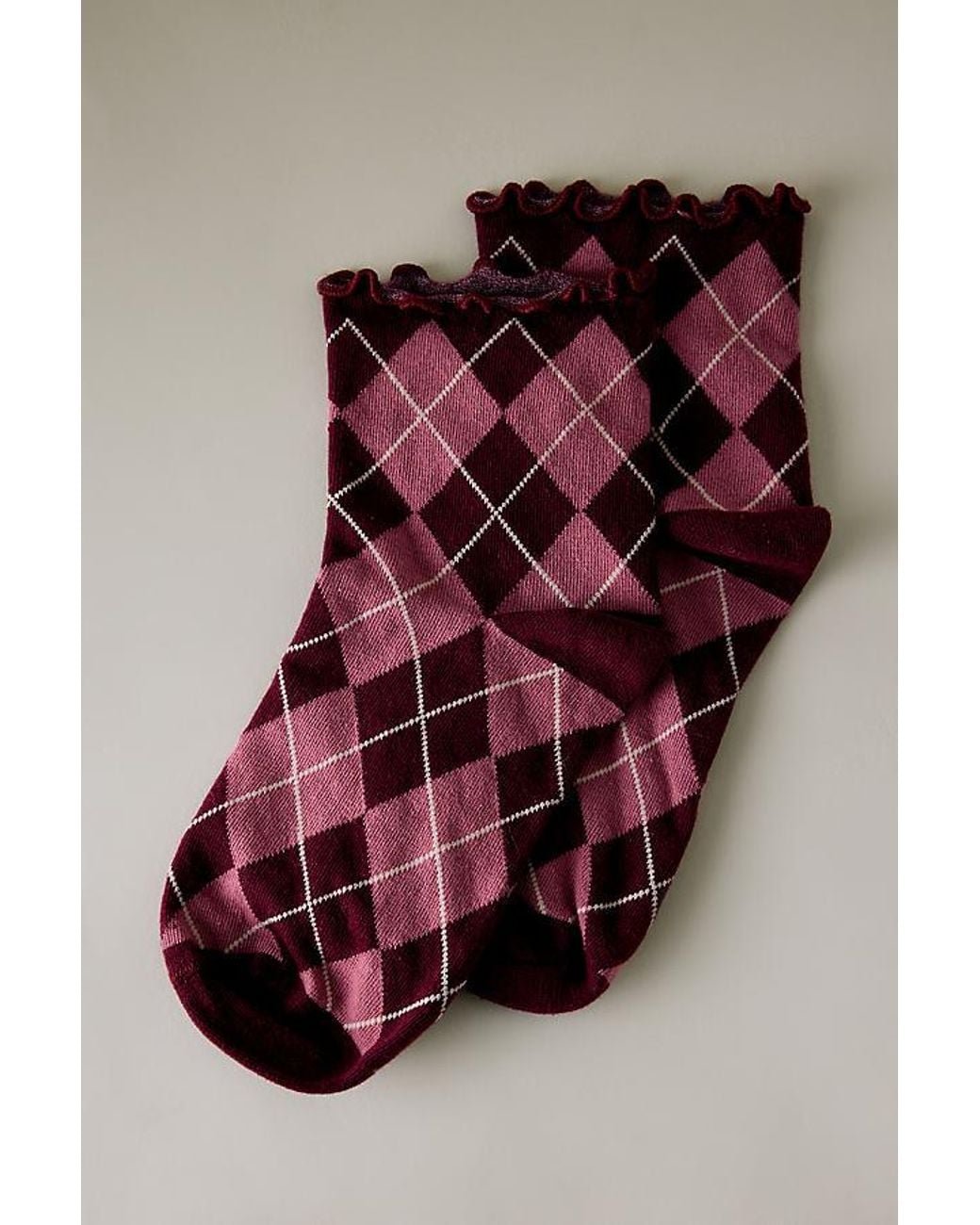 By Anthropologie Pink Argyle Ruffle Socks
