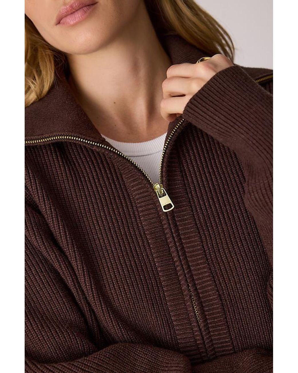 Varley Brown Enrico Zip-Front Knit Jacket