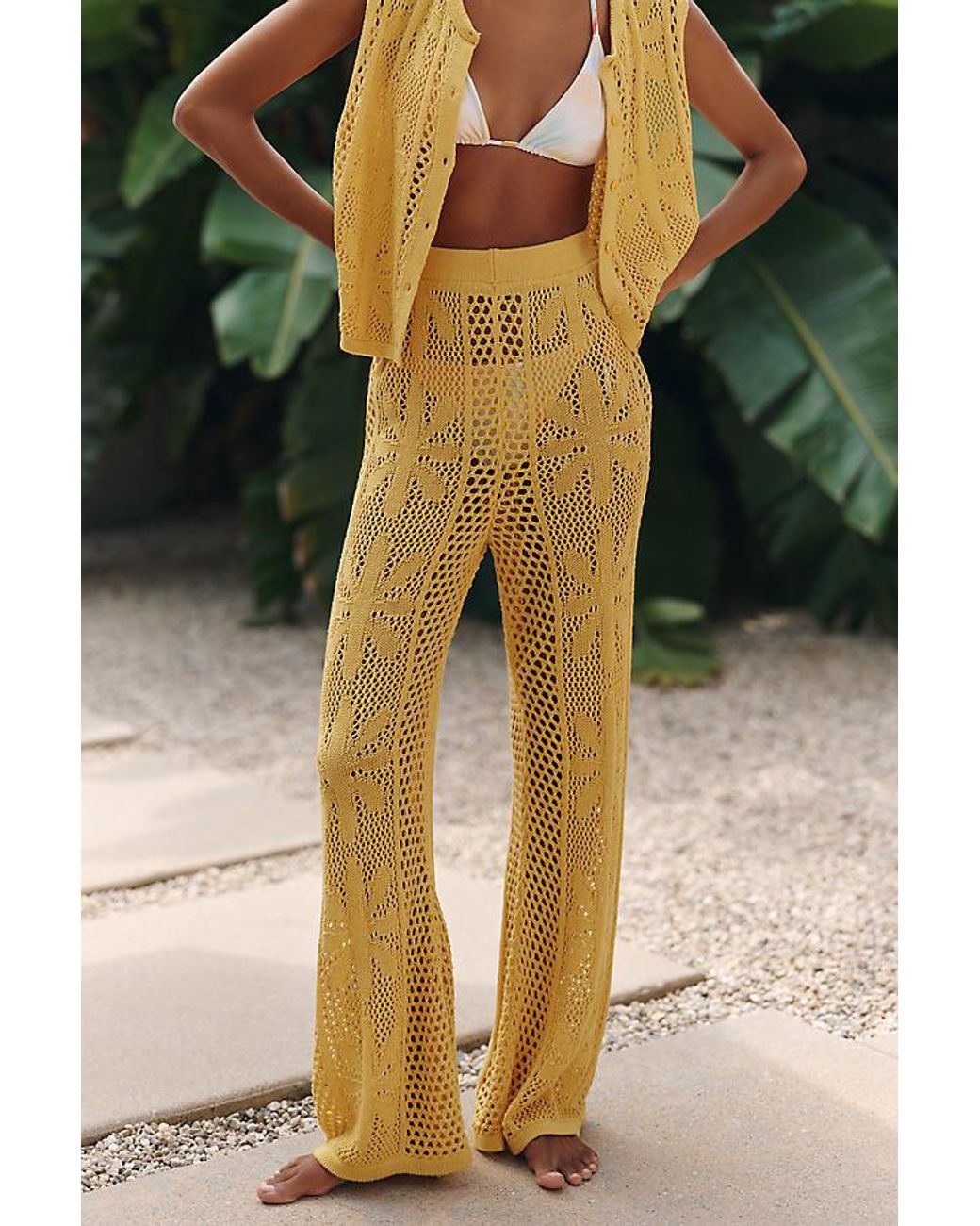 Celandine Green Bloom Crochet High-Rise Trousers