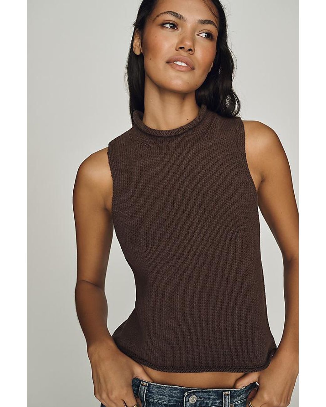 Pilcro Black 100% Cotton Roll-Neck Knit Tank Top