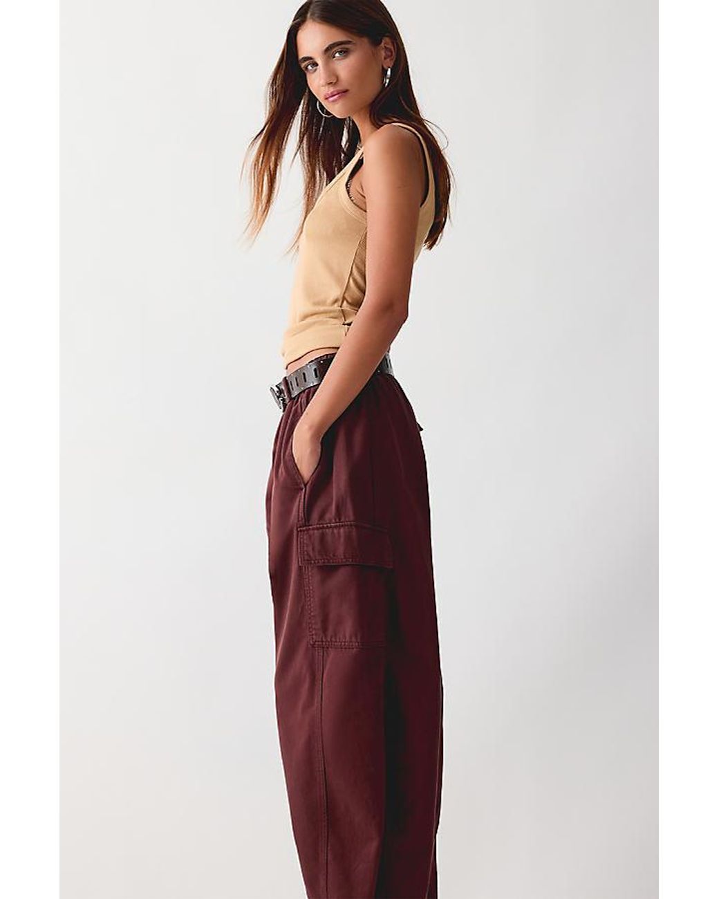 By Anthropologie Purple Frankie Barrel Leg Cargo Trousers