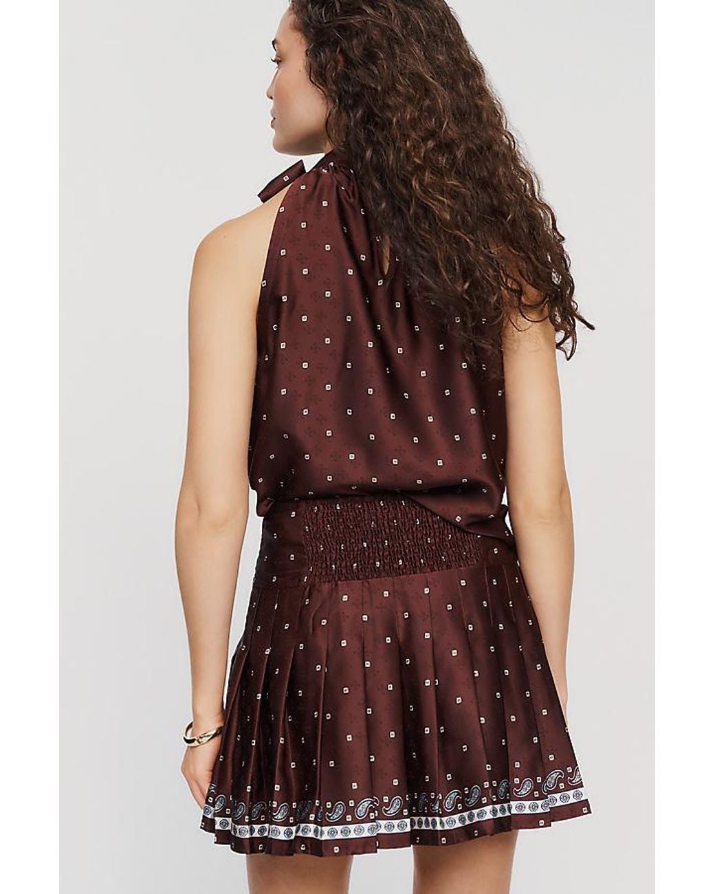 Maeve Red Pleated Satin Mini Skirt