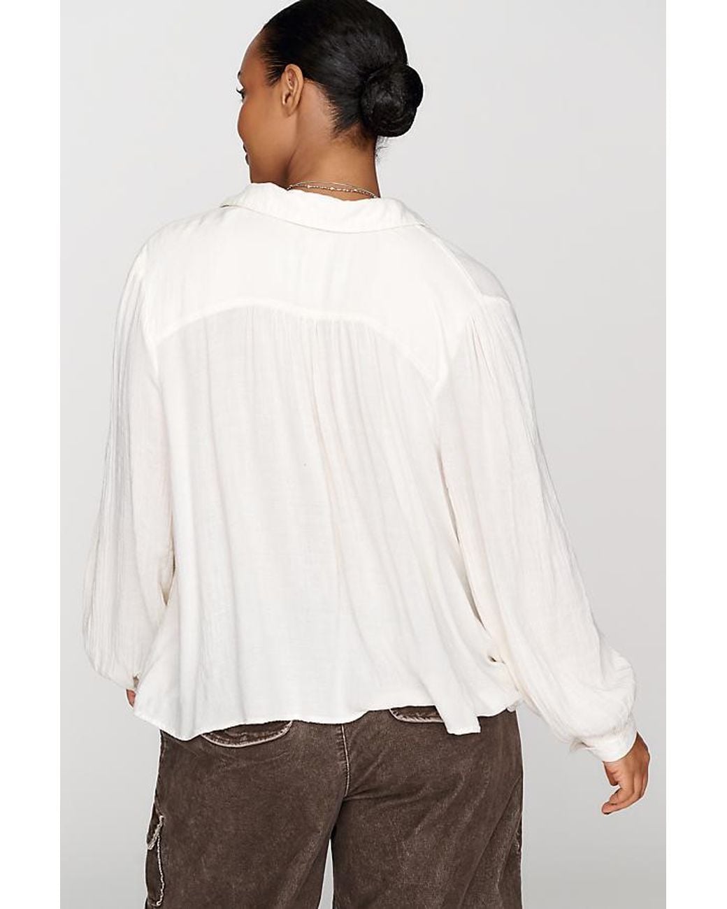 Pilcro White Wool-Blend Pleated Henley Blouse
