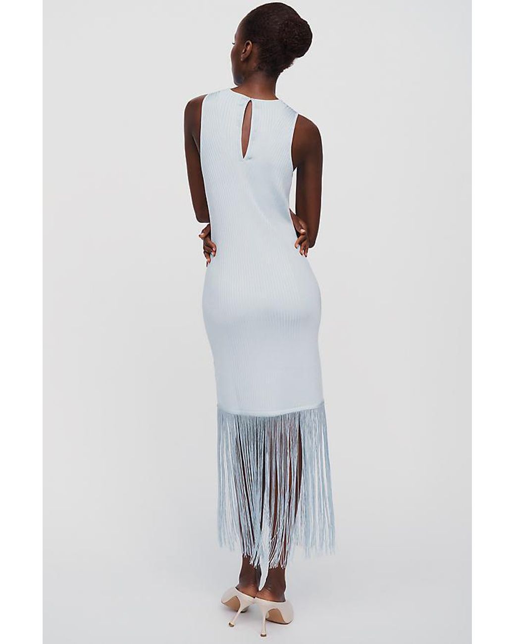 Siempre Blue Fringe Knitted Midi Dress