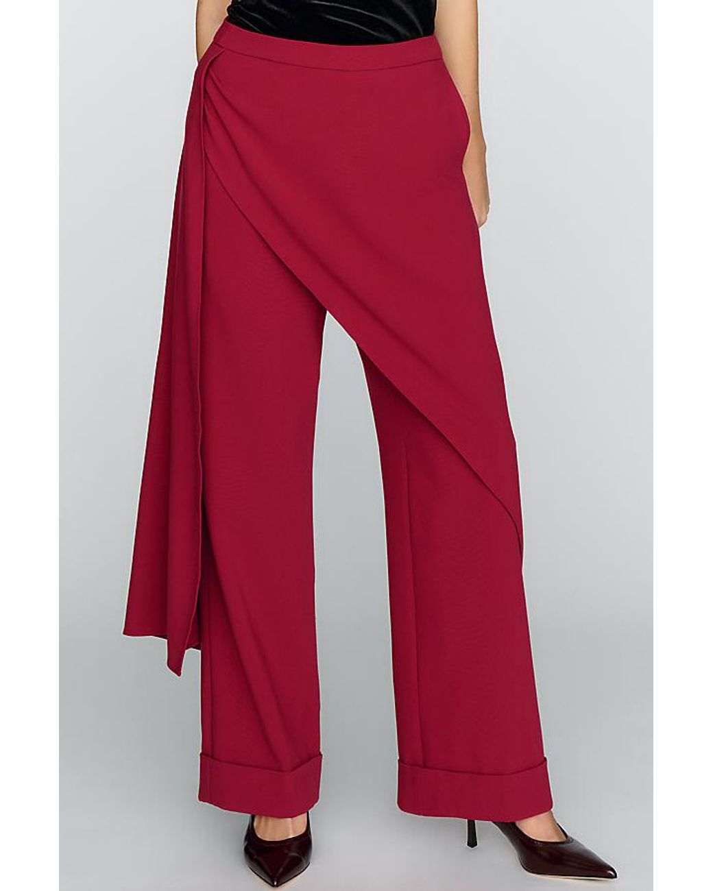 Maeve Red High-Rise Straight-Leg Skirt Trousers
