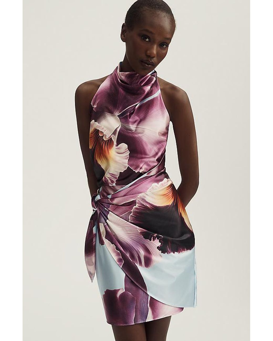 Maeve Multicolor Floral Halter Wrap Mini Dress