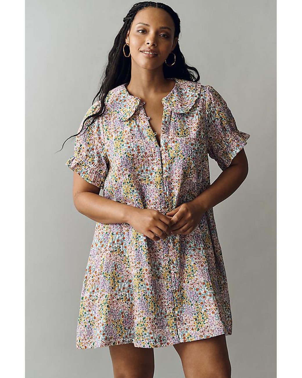 Pilcro Blue The Keira Collared Button-Front Mini Dress By