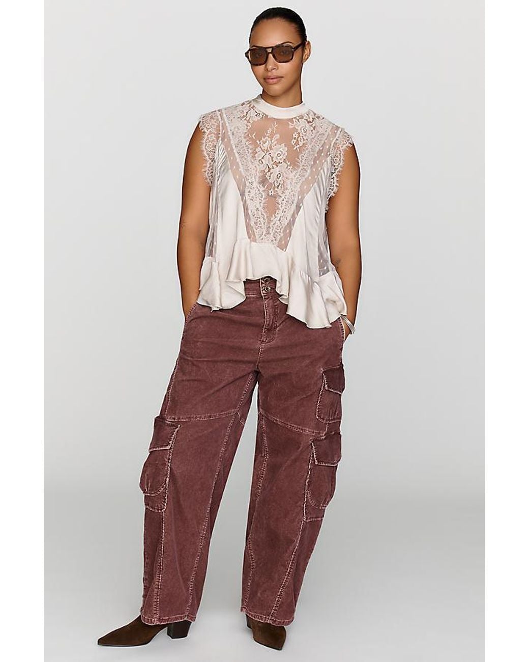 Pilcro Purple Aero Corduroy Wide-Leg Cargo Pants By