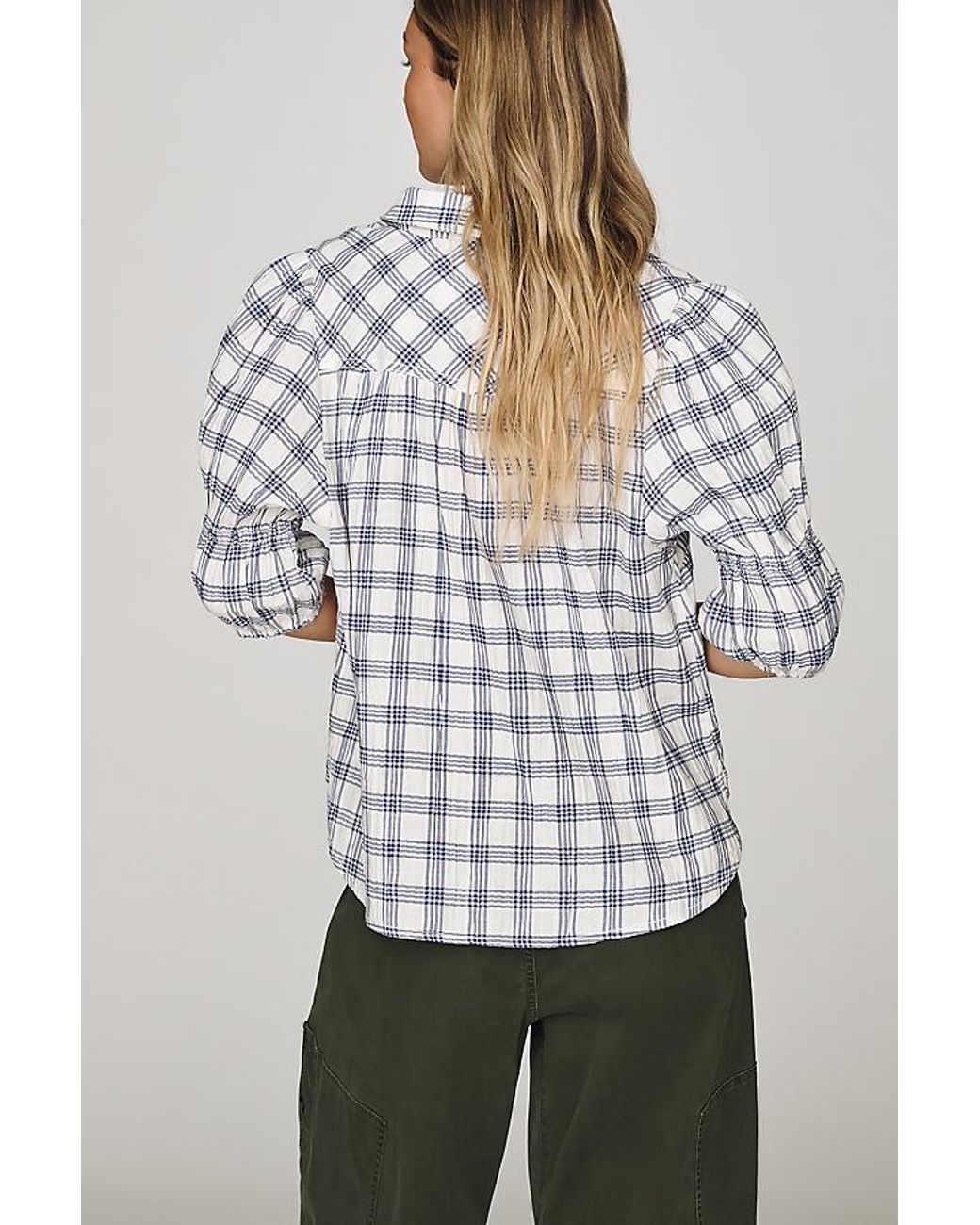 Pilcro Gray Tallulah Puff-Sleeve Buttondown Top