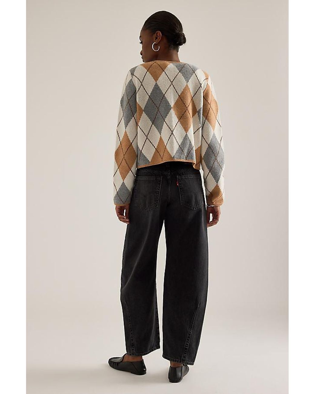 ALIGNE White Aggie Merino Argyle Fuzzy Cardigan