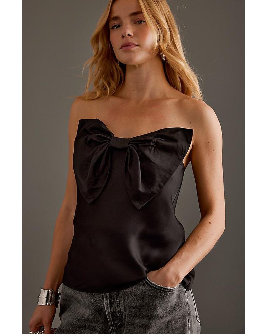 black satin bandeau top