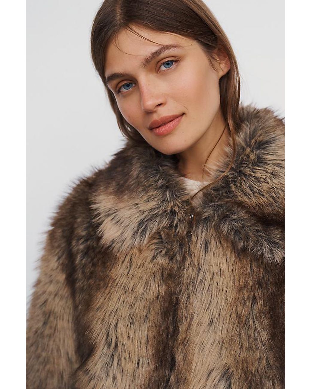 Maeve Brown Cropped Faux-Fur Coat