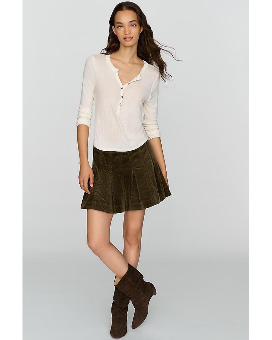 Pilcro White Andie 100% Wool Tissue Weight Henley Top