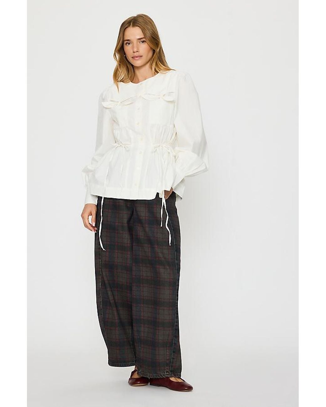 Damson Madder White Lettie 100% Cotton Bow Blouse