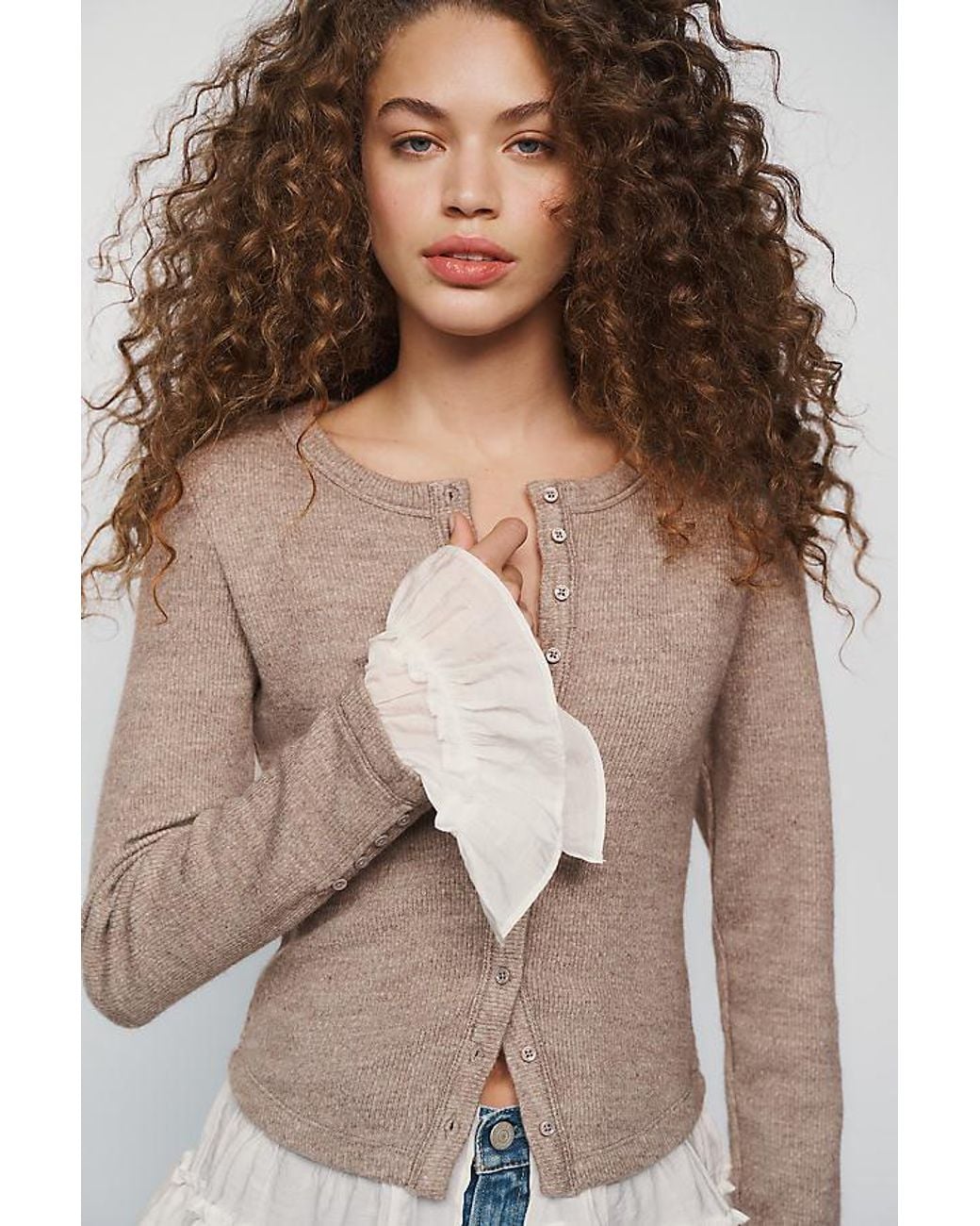 By Anthropologie Brown Twofer Ruffle Cardigan