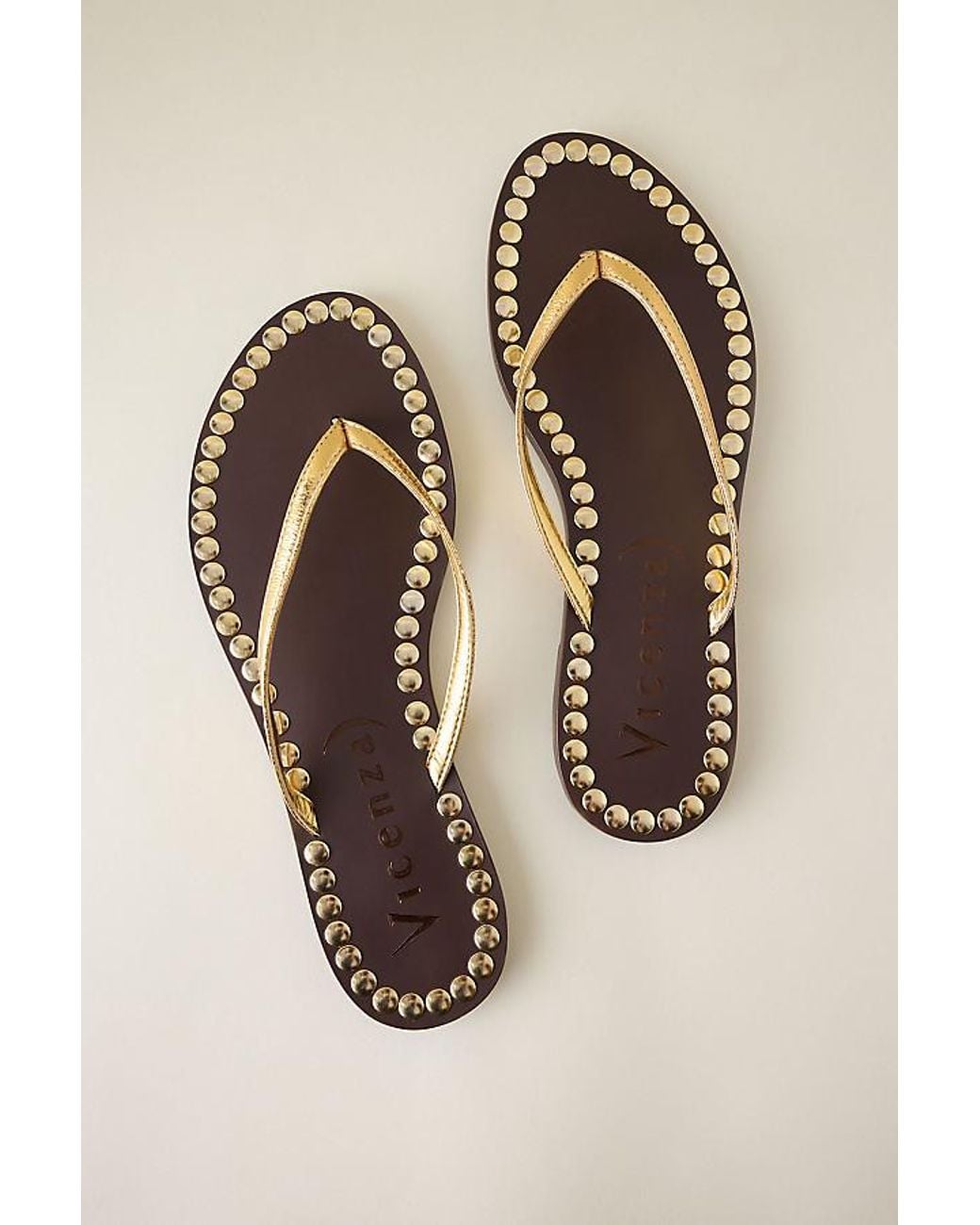 Vicenza Natural Studded Leather Flip Flops