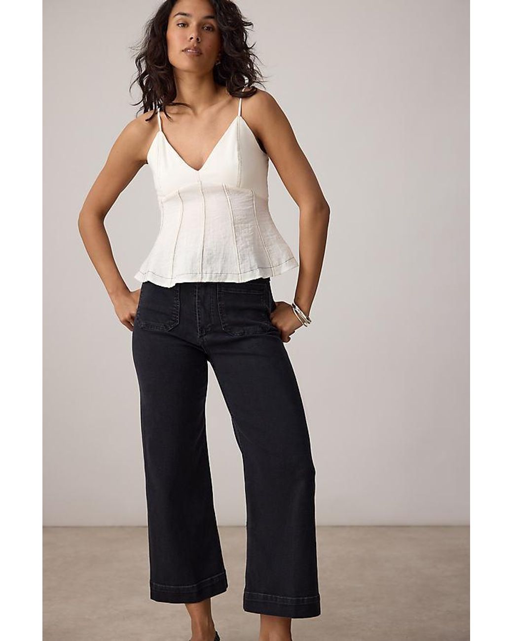 Maeve Gray The Colette Denim Cropped Wide-Leg Jeans By