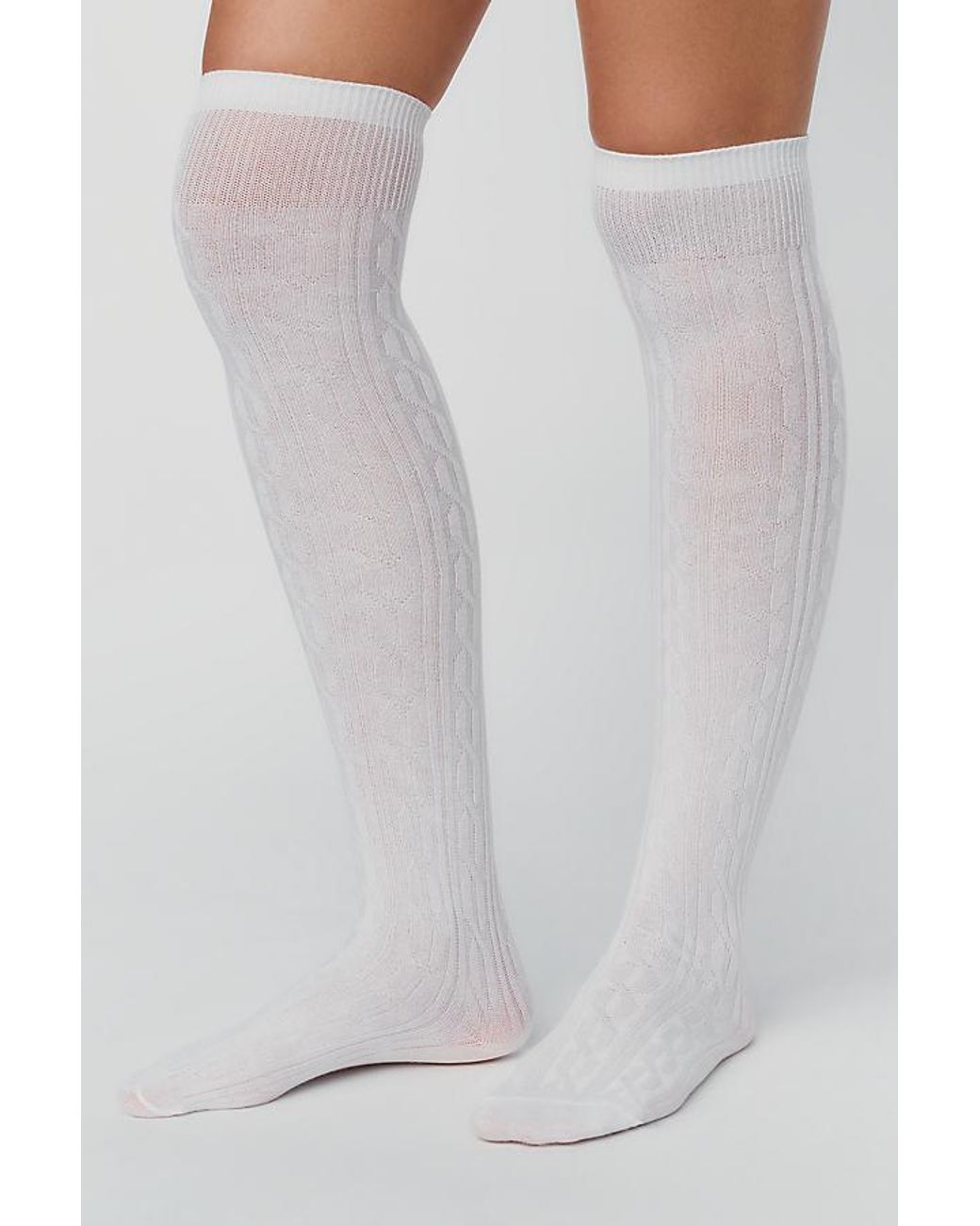 By Anthropologie Natural Sheer Over-The-Knee Cable Knit Socks