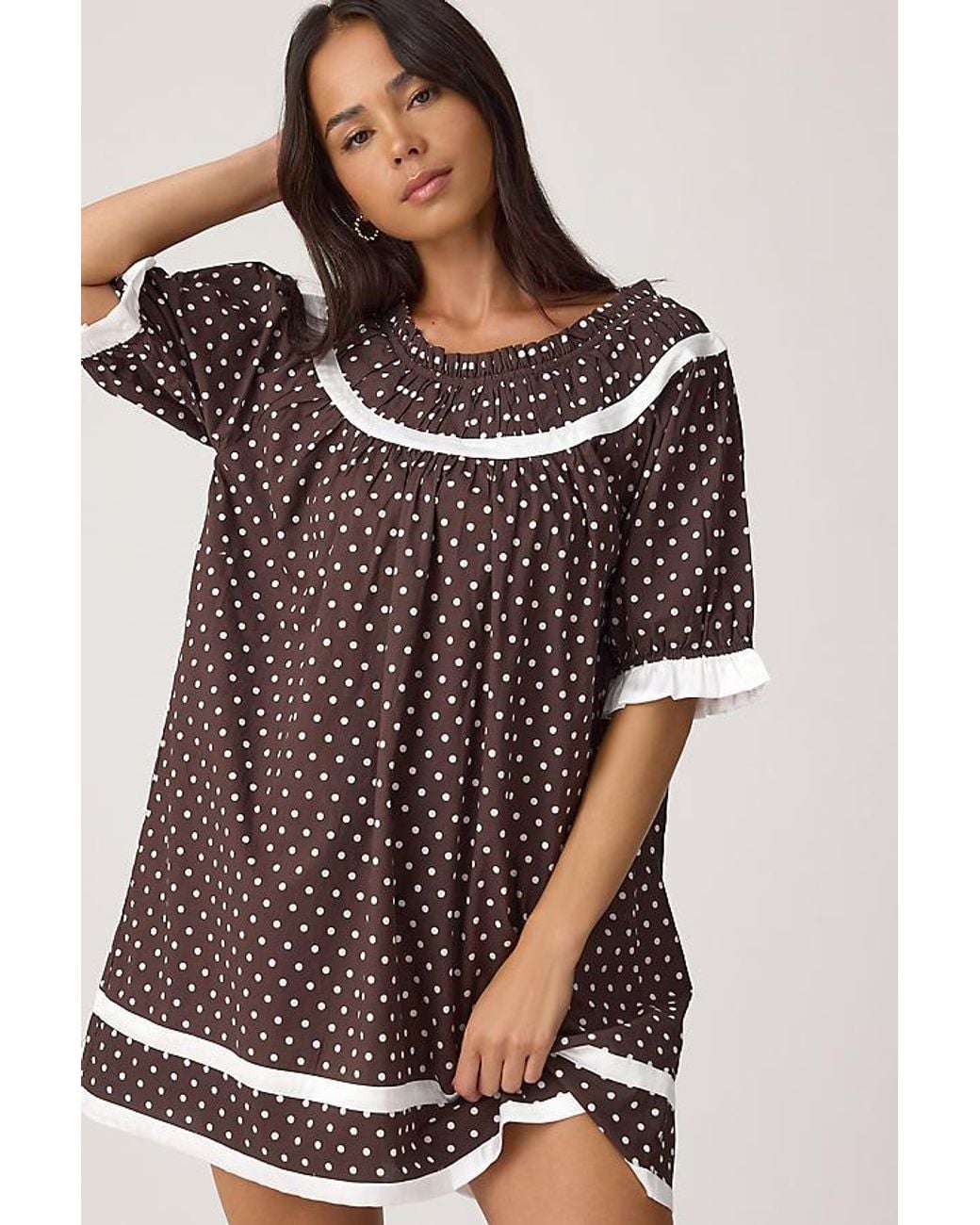 It's 9pm Brown Paloma Polka Dot Babydoll Mini Dress