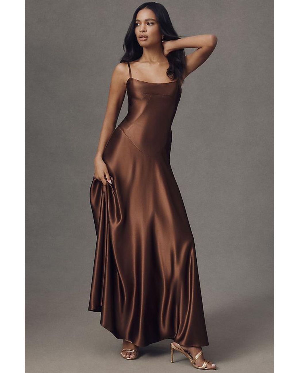 Mare Mare Emmy Satin Corset Maxi Dress in Brown | Lyst UK