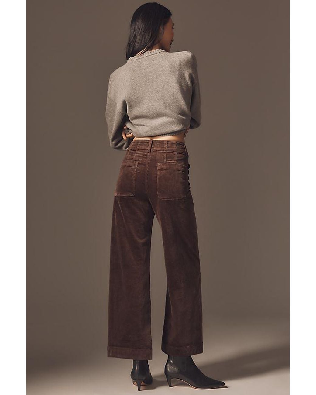 Maeve Brown The Colette Crop Wide-Leg Trousers By Corduroy Scallop Pocket Edition