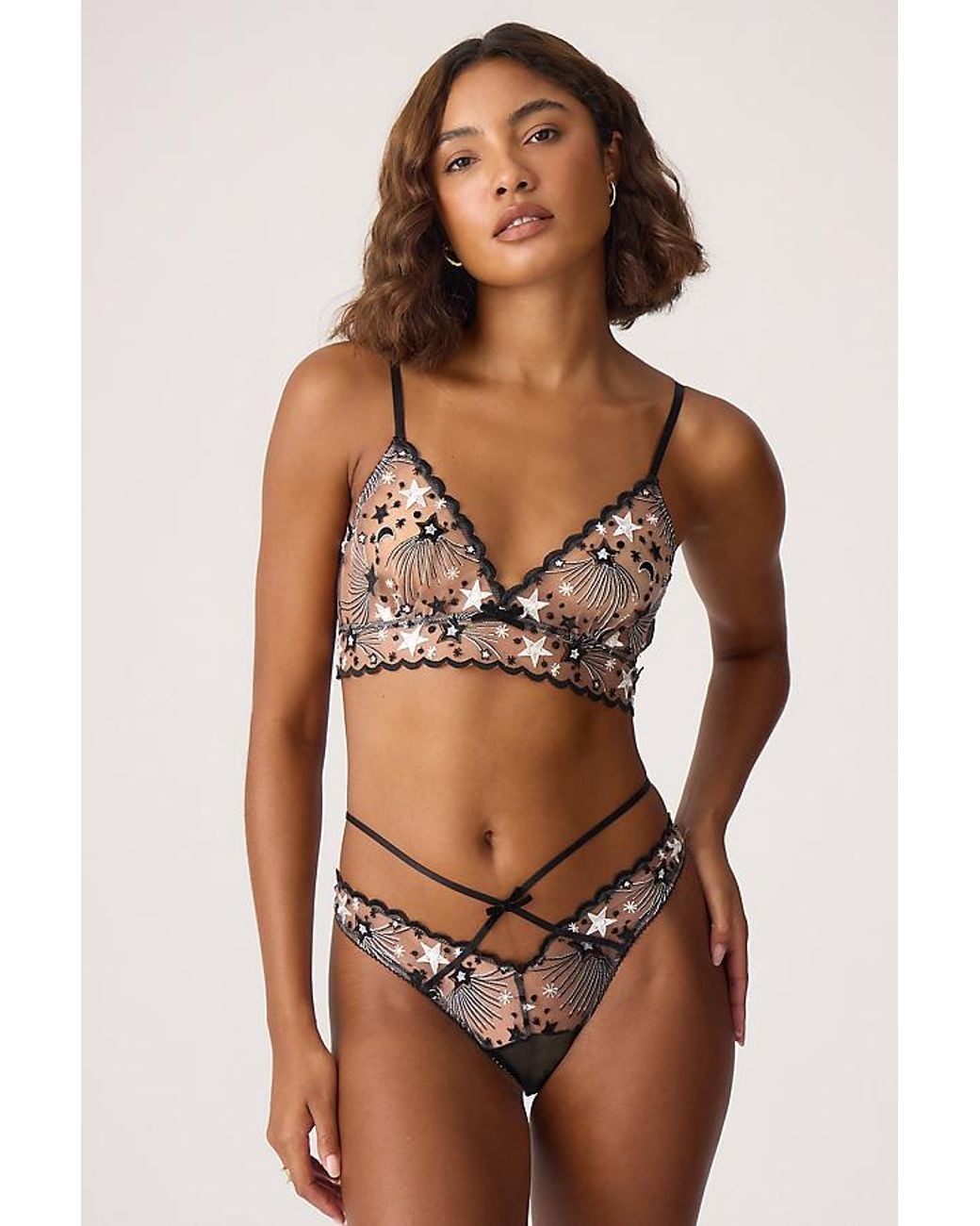 Wild Lovers Brown Astrid Embroidered Strappy Thong