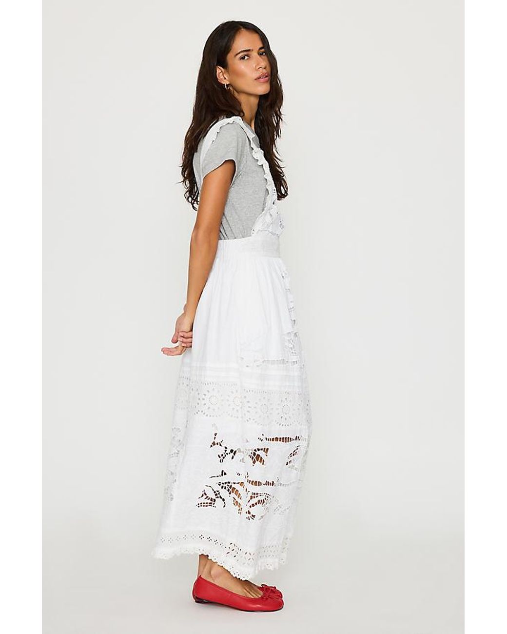 Bl-nk White 100% Cotton Cutwork Midi Pinafore Dress