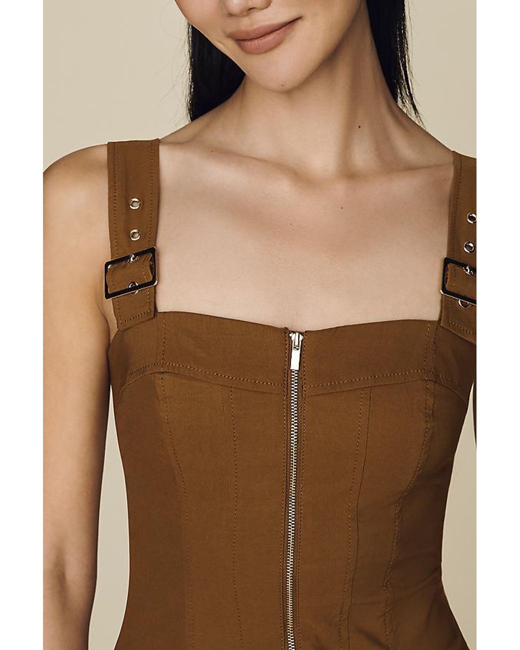 Maeve Natural Hardware A-Line Zip-Front Midi Dress