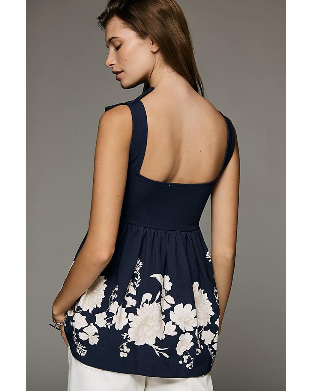 Maeve Blue Bow-Strap Babydoll Top