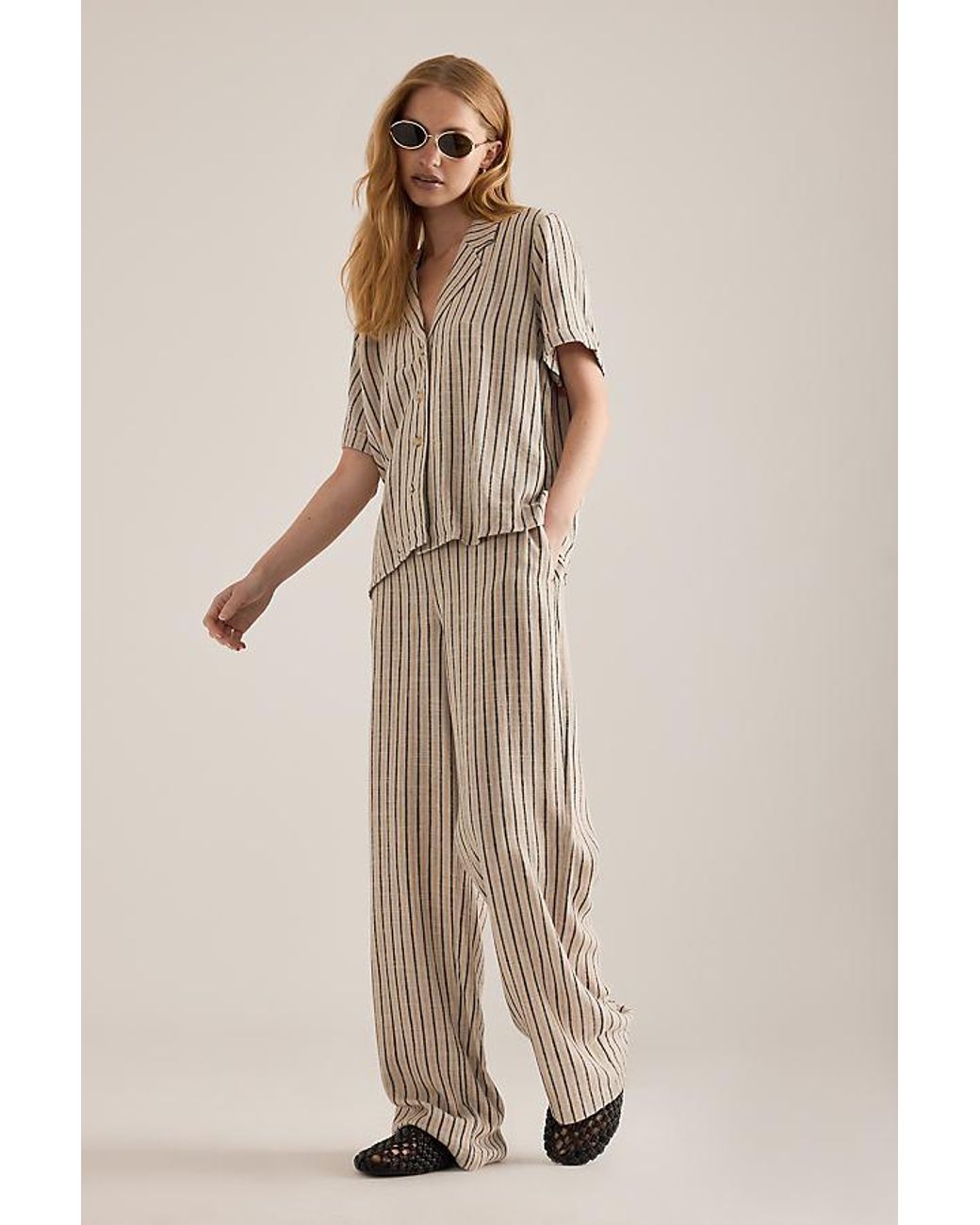 Object Natural Sanne Stripe Wide-Leg Trousers