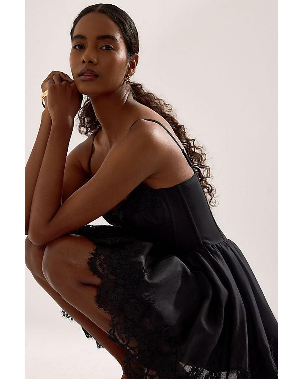 Bardot Black Ashta Lace-Trim Corset Mini Dress