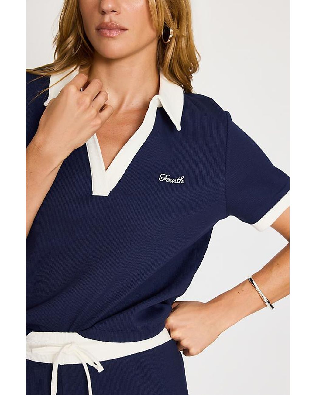 4th & Reckless Blue Azure Ribbed Polo Top