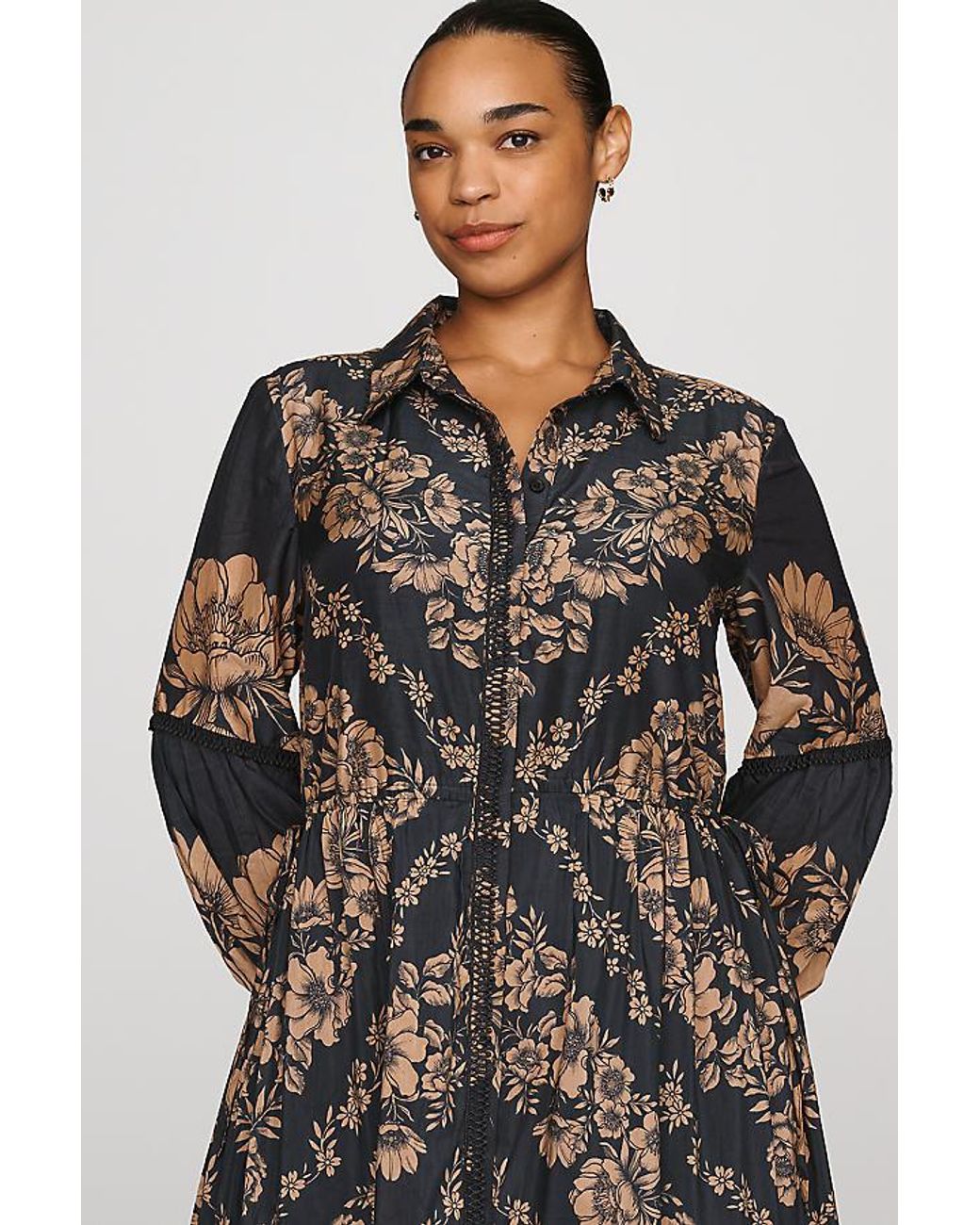 By Anthropologie Black Printed Buttondown Maxi Shirt Dress