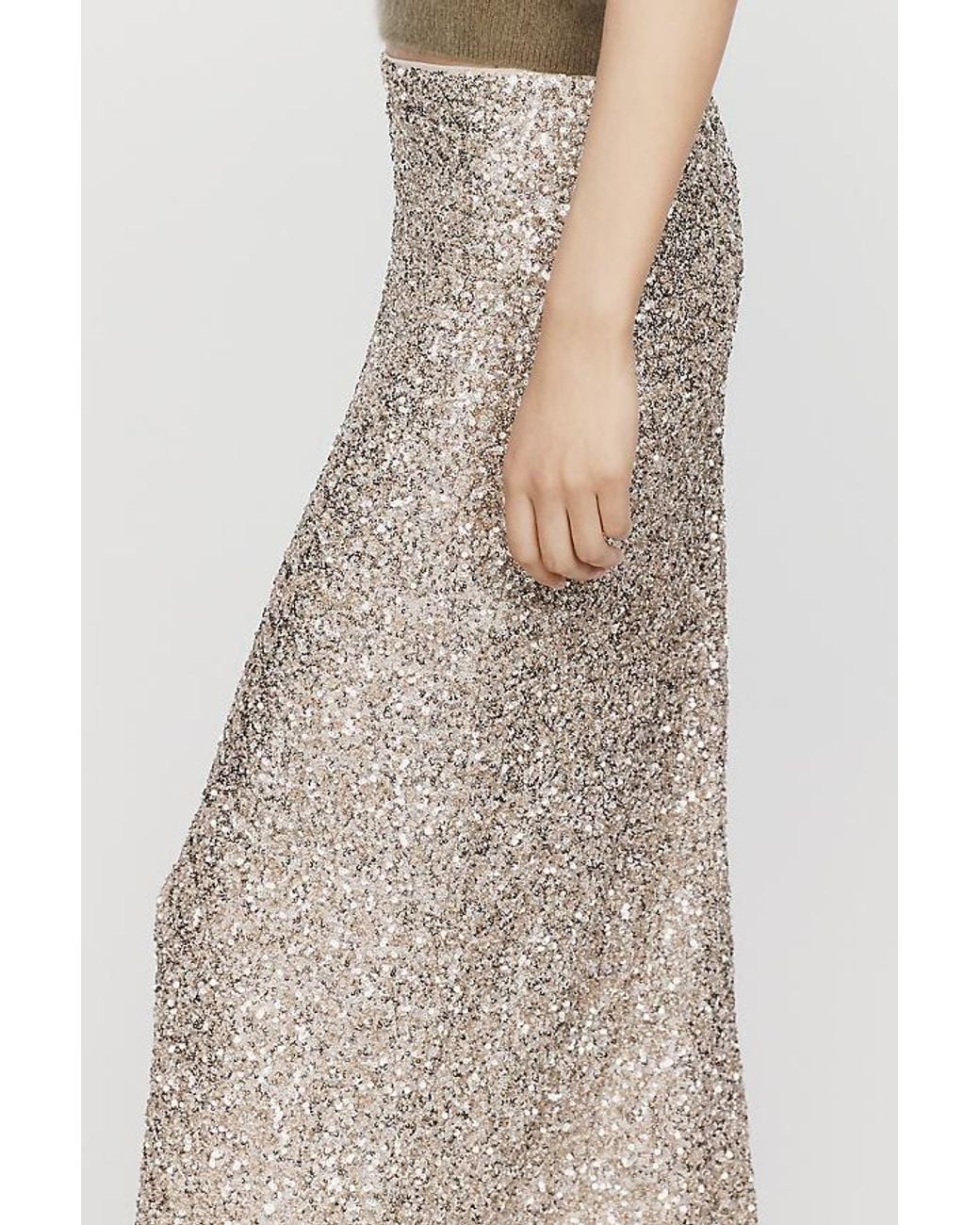 By Anthropologie Gray The Tilda Maxi Slip Skirt: Sequin Edition