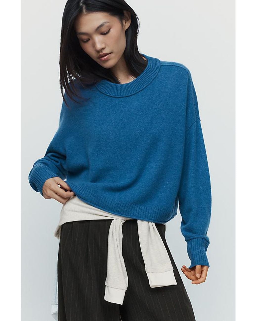 By Anthropologie Blue The Goldie Cashmere Long-Sleeve Crew-Neck Jumper
